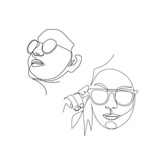 Vector illustration of a girl with glasses drawn in line-art style