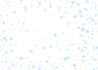 Snowflakes. Snow, snowfall. Falling scattered blue snowflakes on a white background. Vector
