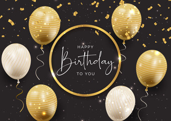 Vector happy birthday to you greeting card template. Greetings card happy birthday design with golden elements on dark background. a4 a5 printable template