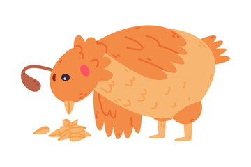 Quail Bird with Crest and Feathers Pecking Seeds Vector Illustration