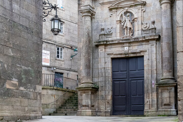 Fototapeta na wymiar Santiago de Compostela, Galicia, Spain; September 17, 2022; Cover of the Church of San Pelayo de Antealtares.