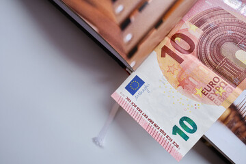 Ten euro banknote close up. Financial and business banner
