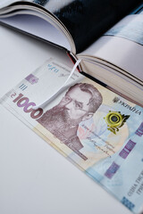 1000 hryvnia close-up. Ukrainian currency. Financial and business banner
