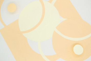 Abstract background with 3D paper elements in beige, orange colors resembles female forms - chest, abdomen. Backdrop advertising products, copy space