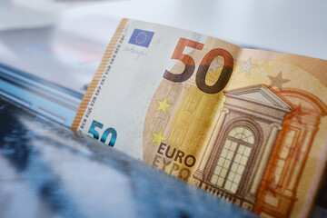 50 euro banknote close up. Financial and business banner
