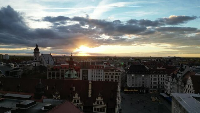 Aerial Flight Over Leipzig City Center