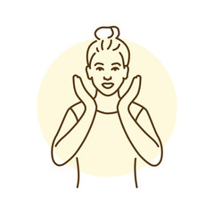 Joyful girl laughs color line illustration