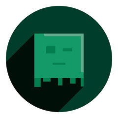 square ghost with a face. flat style icon of a square spirit with a face. flat green logo with long shadow. halloween icon. web browser icon.