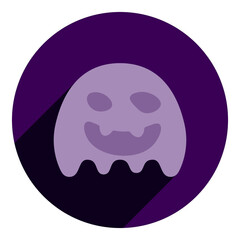 ghost with eyes and teeth. spirit flat style icon with eyes and teeth. flat purple with long shadow logo. halloween icon. web browser icon.
