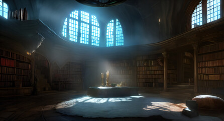 Fototapeta premium beautiful old fantasy library full of magical books
