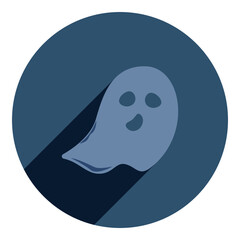 ghost with a face. flat style icon of a spirit with a face. flat blue with long shadow logo. halloween icon. web browser icon.