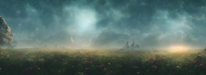 This is a gorgeous and high-resolution 3D illustration of a calming, darker landscape. Choose this wallpaper if you like a variety of vibrant colors and would like something that is relaxing to look a