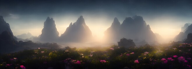 This is a gorgeous and high-resolution 3D illustration of a calming, darker landscape. Choose this wallpaper if you like a variety of vibrant colors and would like something that is relaxing to look a