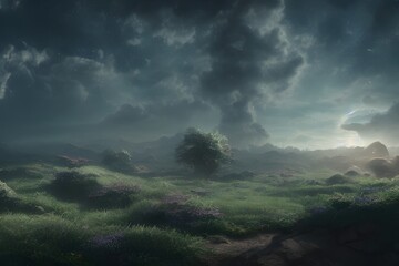 This is a gorgeous and high-resolution 3D illustration of a calming, darker landscape. Choose this wallpaper if you like a variety of vibrant colors and would like something that is relaxing to look a