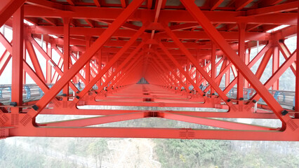 red bridge in the city