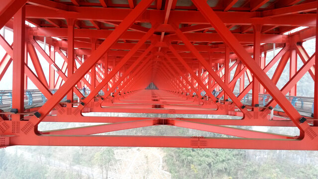 red bridge in the city