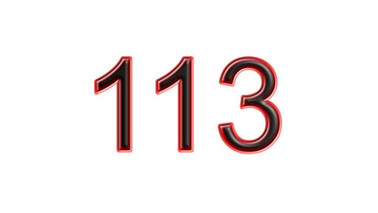 red 113 number 3d effect white background