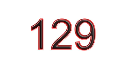 red 129 number 3d effect white background