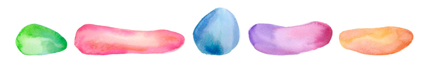 Big collection of watercolor colorful and rainbow crystals, hand painted isolated illustration on a white background