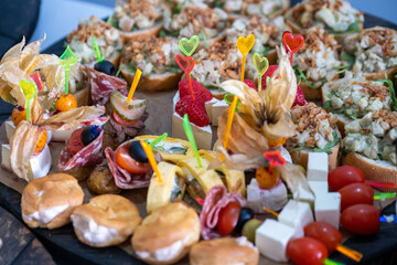 Various starters on tray during banquet
