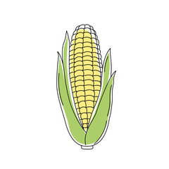 Doodle outline ear of corn with spot. Vector hand-drawn illustration for packing isolated on transparent background