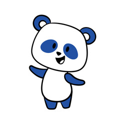 Cute little panda. Funny Sticker with happy smiling bear. Active dancing animal mascot. Design element for messengers and chats. Cartoon flat vector illustration isolated on white background