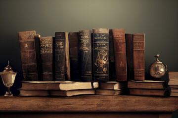 Oude boekenplank antieke boeken. Vintage nostalgisch stilleven