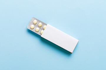 Blank White Product Package Box Mock-up. Open blank medicine drug box with blister top view