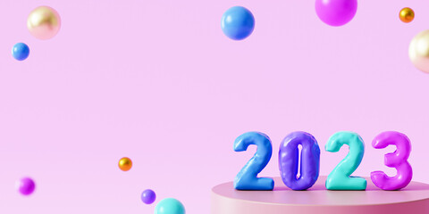 New Year holidays background, 2023 numbers with copy space, 3d render