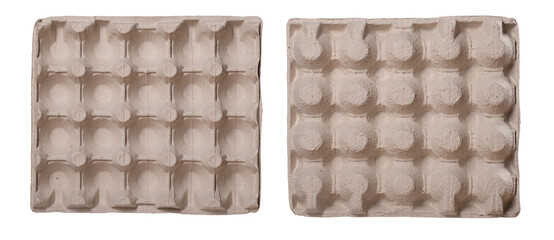 Square hen egg tray embossed from recycled paper.