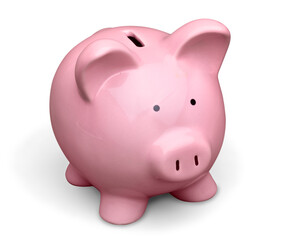Pink piggy bank  on background