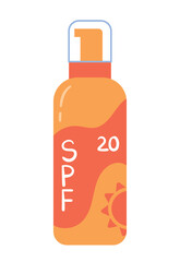 SPF cream icon. Spray in bright yellow orange bottle. Preparation for comfortable stay on beach in hot weather and summer season. Advertising poster or banner. Cartoon flat vector illustration