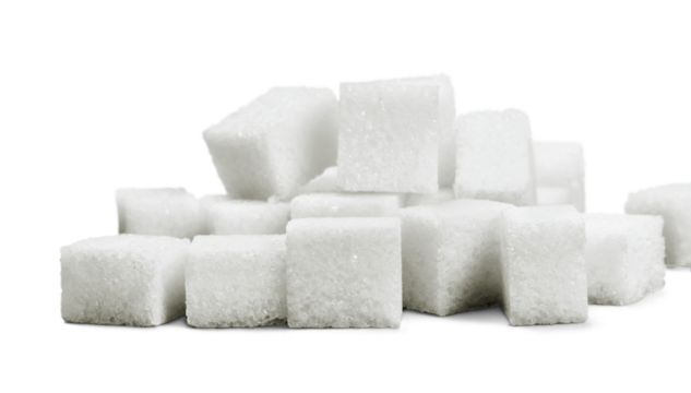 Cubes of sugar on white background