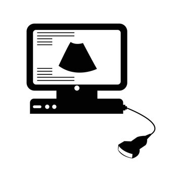 Ultrasound Monitor Probe Device Icon | Black Vector Illustration |