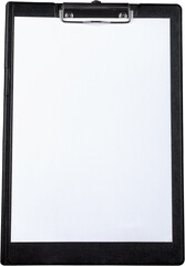 Clipboard with blank paper isolated on white background