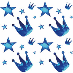 silhouette crowns and stars pattern with blue background © Ksyusha Marysheva