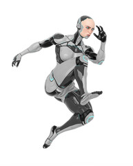 super cyborg girl is jumping fast