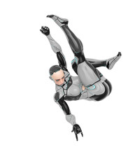 super cyborg girl is doing a swing pose like a comic hero