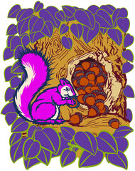 squirrel in a tree with acorn nuts