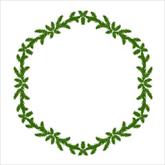 Green wreath of pine branches. Vector illustration.