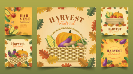 realistic harvest festival banners collection vector design illustration