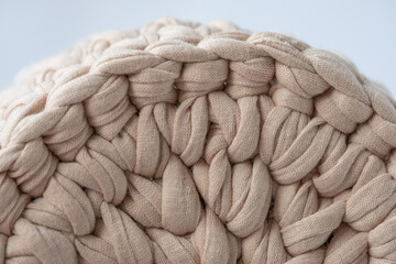 bottom of cute crocheted beige basket, stuff organizer, crochet baskets bottom, pattern for crocheting, nature-friendly sustainable handicraft business, cute interior items. Space for your text