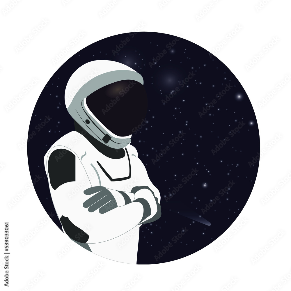 Wall mural space astronaut in new space suit in a front of space round background. elements of this vector illu