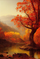 Autumn sunset in the mountains, spectacular autumn landscape scene