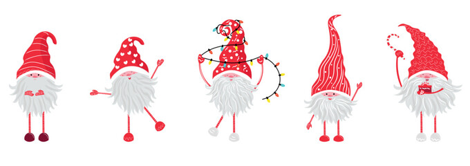 Collection of New Year gnomes on white background