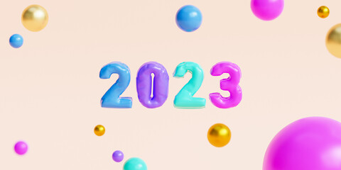 New Year holidays background, 2023 numbers, 3d render