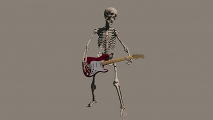 Looped animation of a skeleton playing a guitar on a transparent background - Powered by Adobe