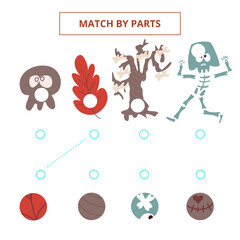 Match by parts. Educational worksheet for kids.