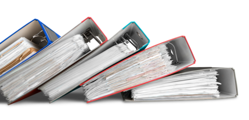 File folders with documents on white background