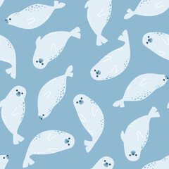 Vector seamless pattern with cute fur seals